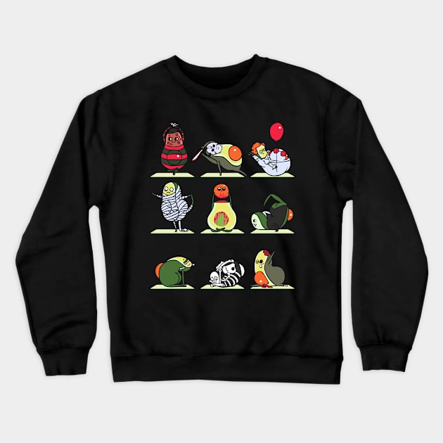 Avocado Yoga Halloween Monsters Crewneck Sweatshirt by huebucket